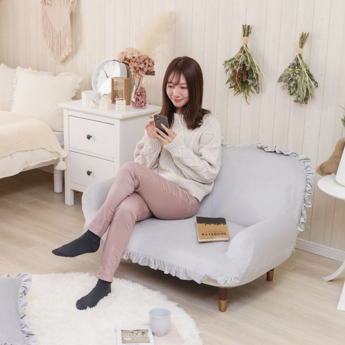 ソファ 2人掛け ベロア 脚取り外し可能 コン...の詳細画像4