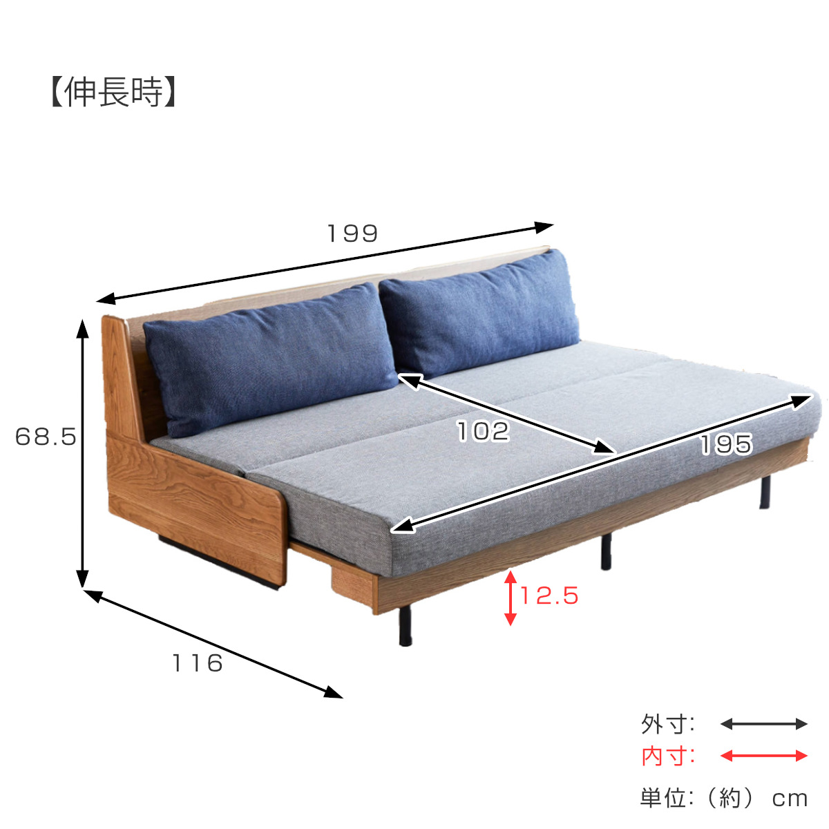 ソファー 195 マルチソファー ソファ 3人掛け ソファーベッド 新品 ソファベッド 3人掛け クッション2個 伸縮 カバー マットレス 洗浄可能