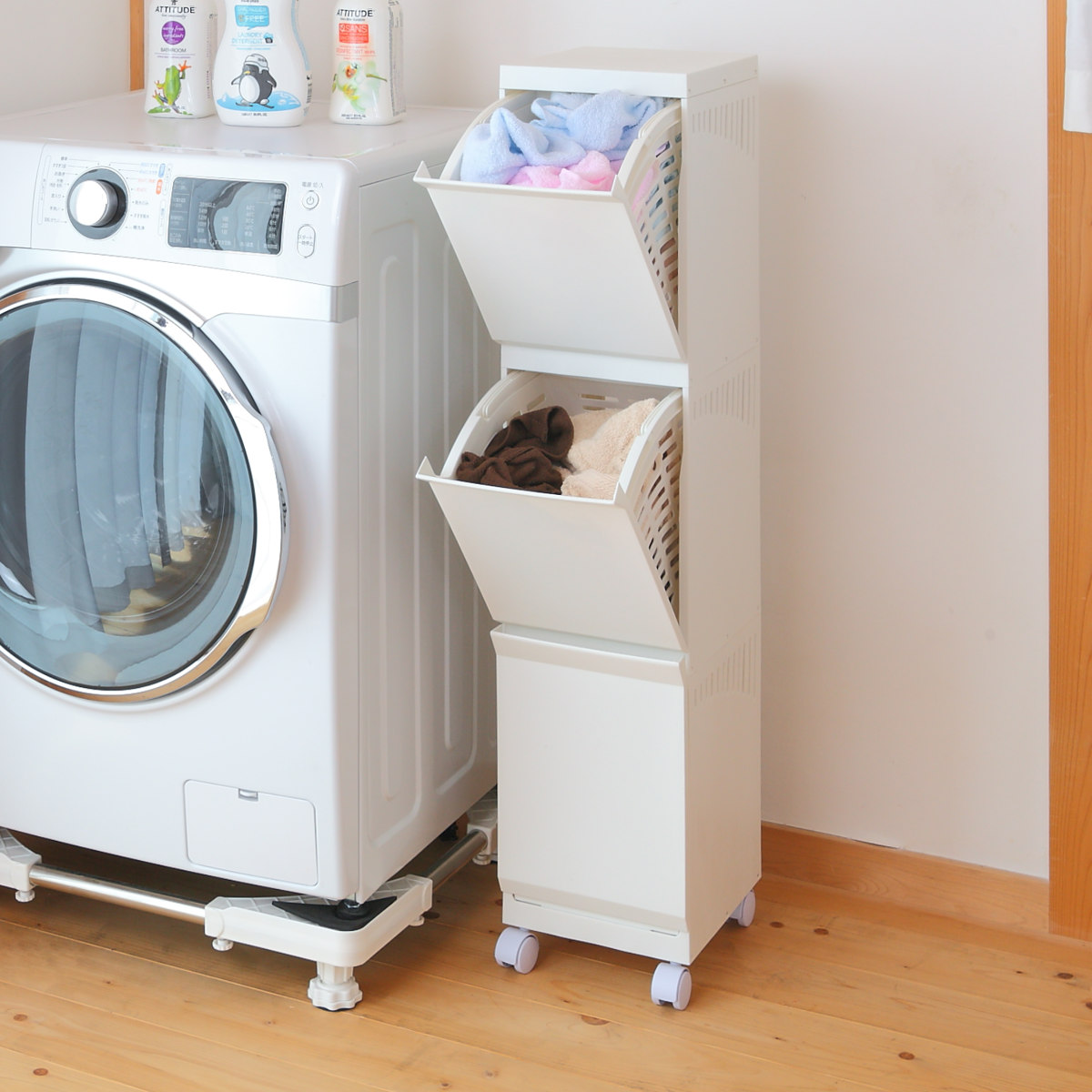 平和工業 ランドリーボックス Clevan Half 3段 ランドリーラック 洗濯