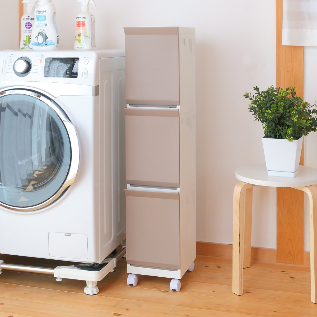 平和工業 ランドリーボックス Clevan Half 3段 ランドリーラック 洗濯