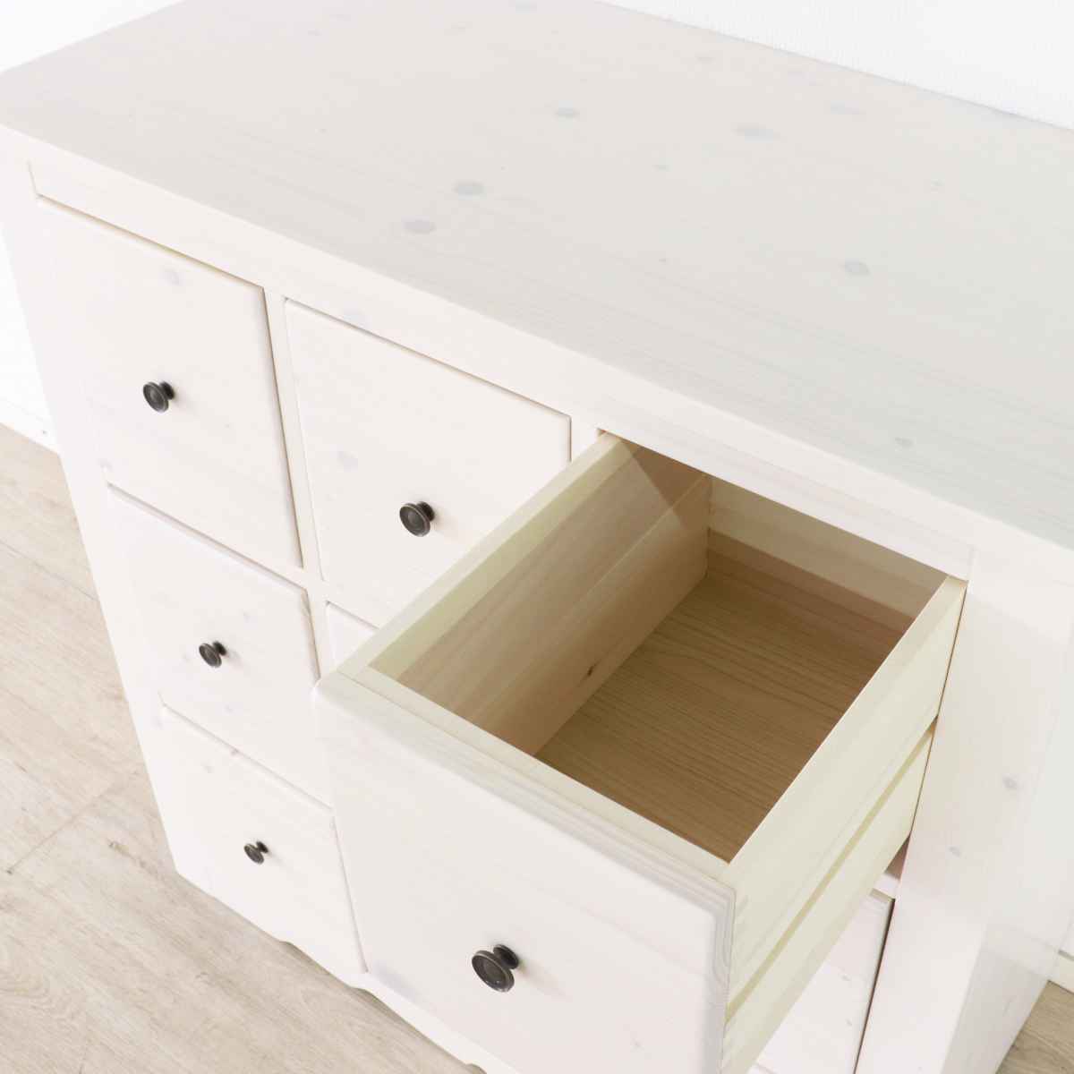 チェスト 3段9杯 多引出し カントリー調 パイン材 幅90cm （ 収納 家具