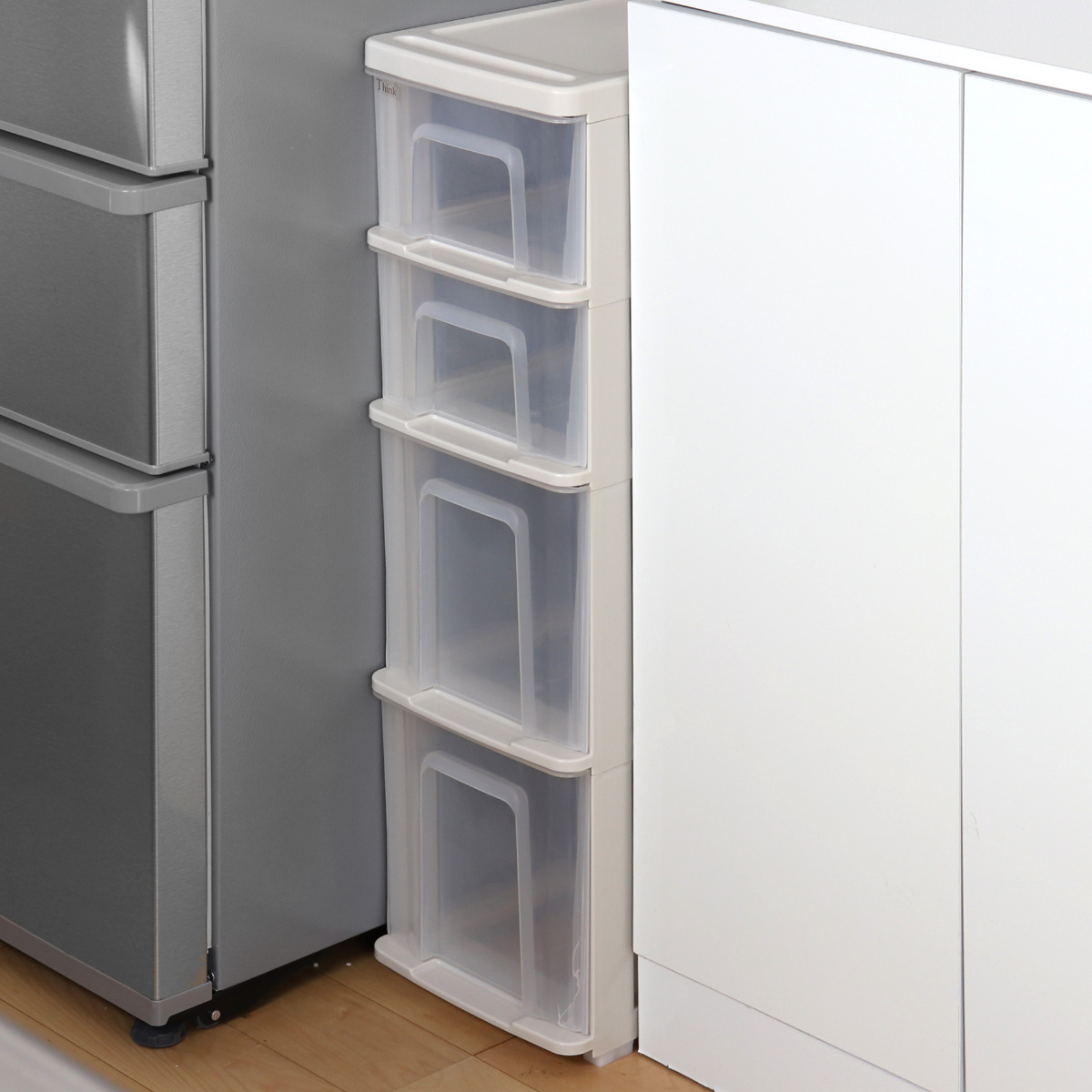 【特価商品】Hogdseirrs サンコープラスチック 日本製 すき間収納4段 サンコープラスチック キッチンストッカー オーラ スリム 幅23.8cm 4段
