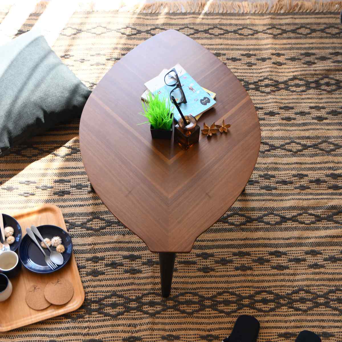 ローテーブル 折りたたみ 幅90cm センターテーブル リーフ （ 90×60cm