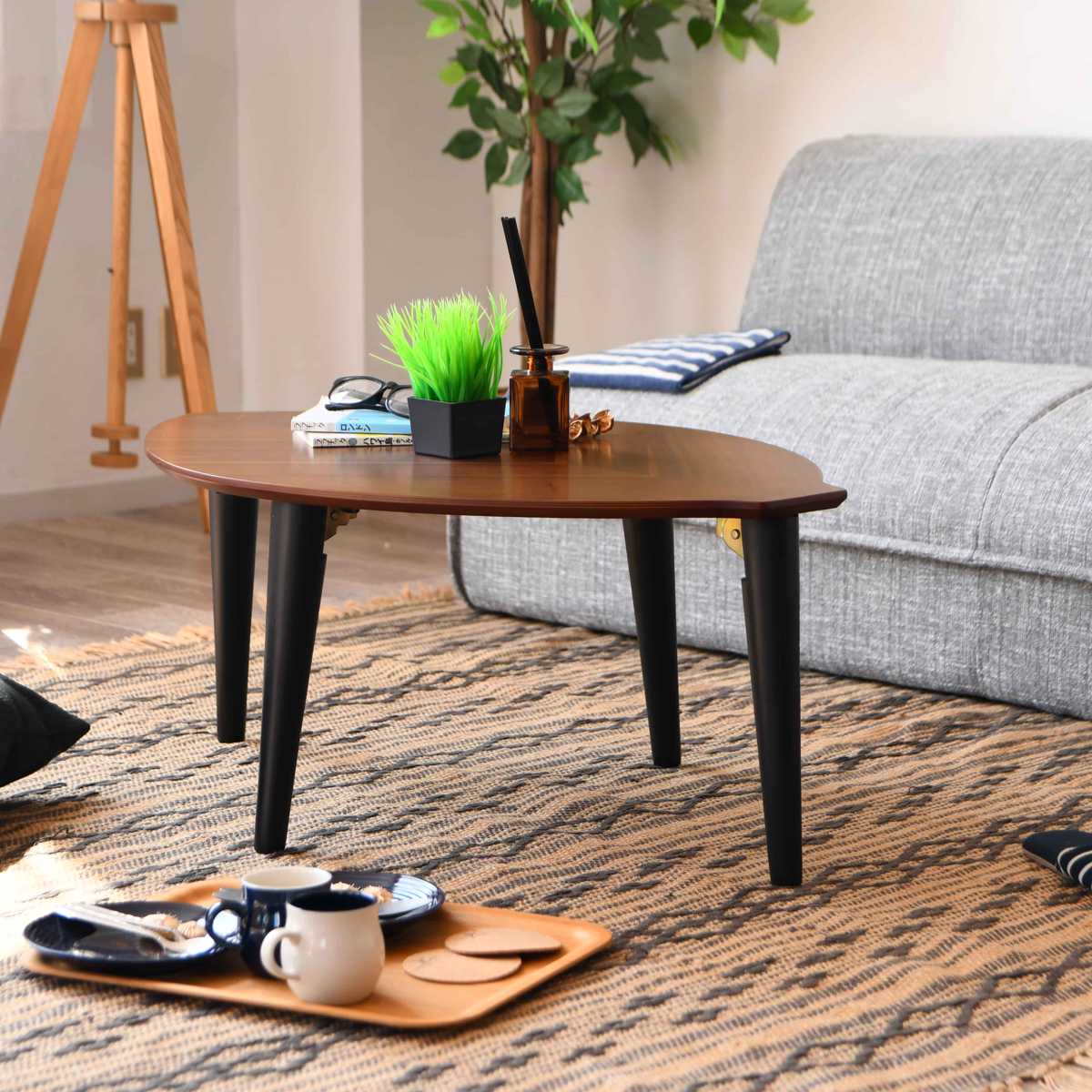 ローテーブル 折りたたみ 幅90cm センターテーブル リーフ （ 90×60cm