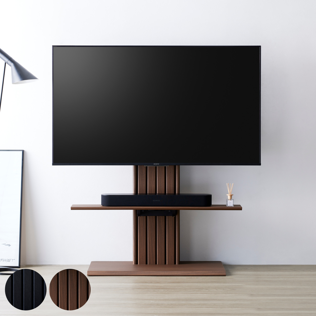 壁寄せ テレビスタンド モルタル調台座 65V対応 Pilast 幅100cm （ TV