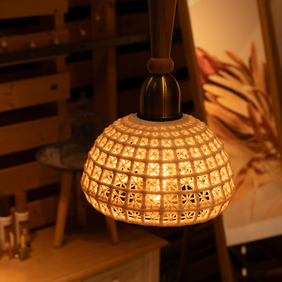 東谷 ペンダントライト 陶器 天然木 電球付き ドーム型 （ LED E26