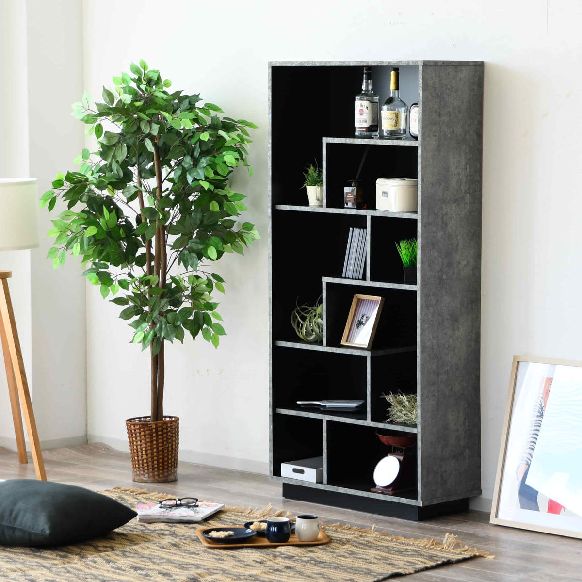 ディスプレイラック 石目調 アシンメトリー 日本製 幅78cm （ ラック