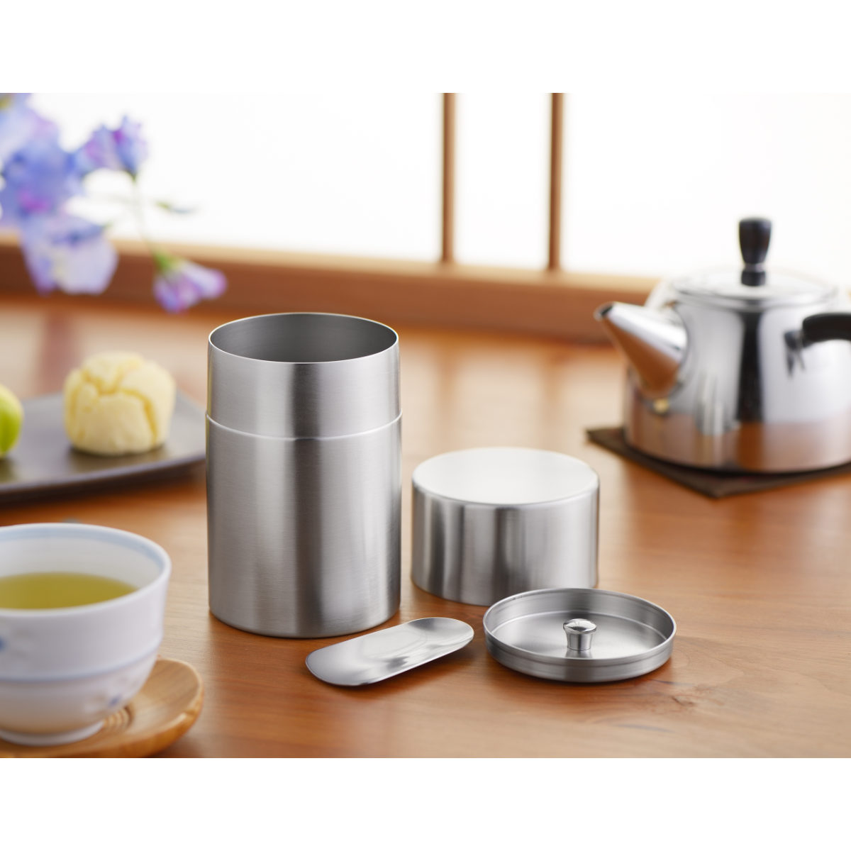 茶筒 400ml 郷技 ステンレス茶筒 茶箕付き （ ステンレス 日本製 お茶