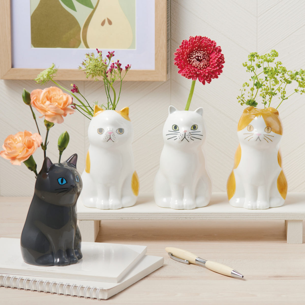 ストーンフラワーベース2㎏　オマケで猫のワインボトルの花瓶付き セトクラフト 花瓶 ペン立て フラワー&ペンスタンド 猫 （ 花ビン