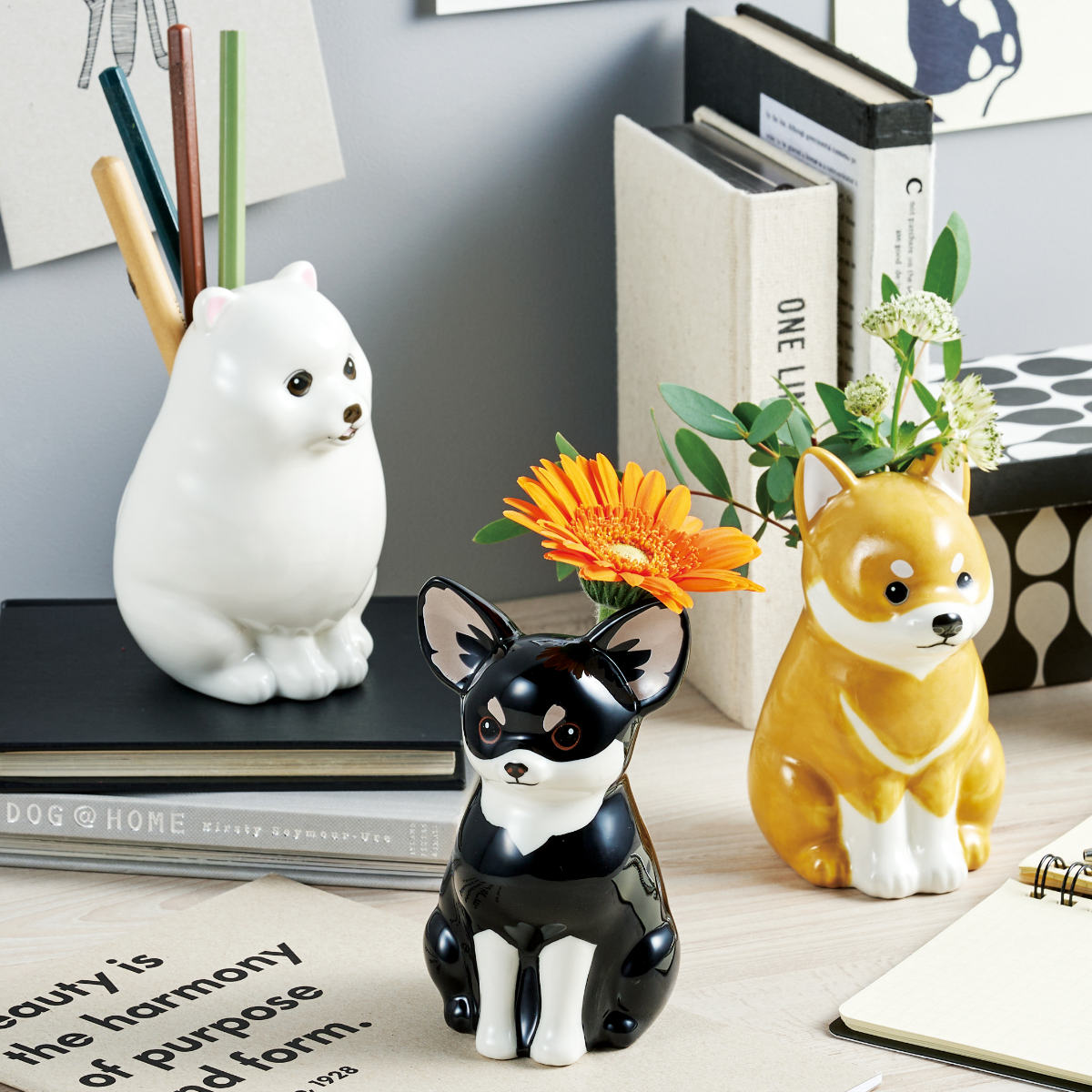 置物 小物入れ ペン立て 収納 入れ物 鉢カバー 花瓶 ベース 作家 1点 セトクラフト 花瓶 ペン立て フラワー&ペンスタンド 犬 （ 花ビン