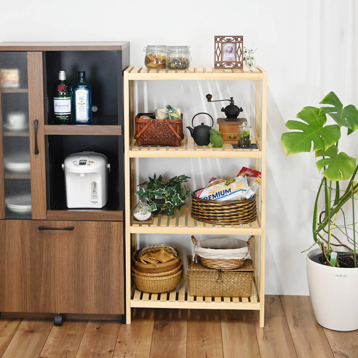 フクダクラフト ウッドラック 4段 天然木 すのこラック 幅60cm