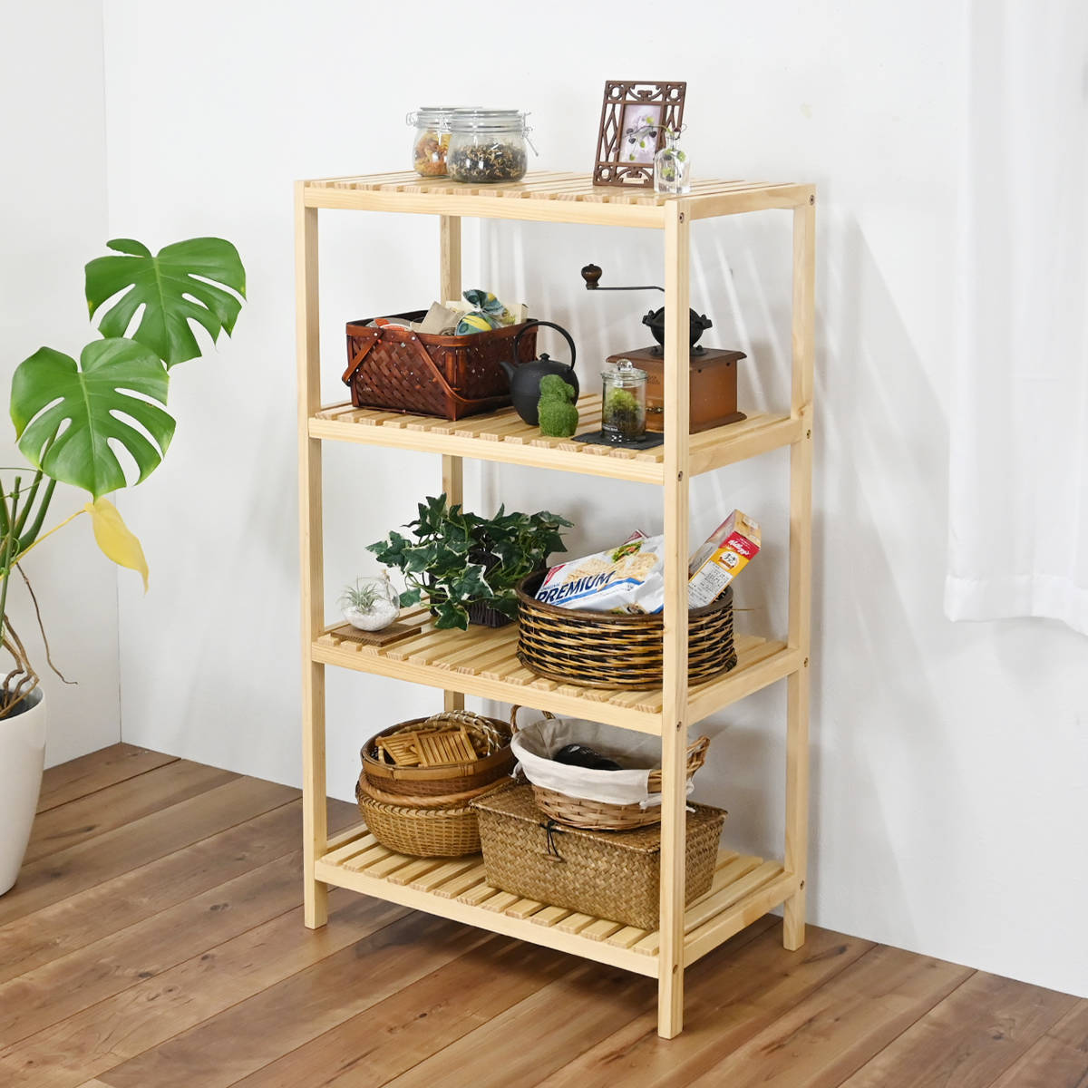 フクダクラフト ウッドラック 4段 天然木 すのこラック 幅60cm