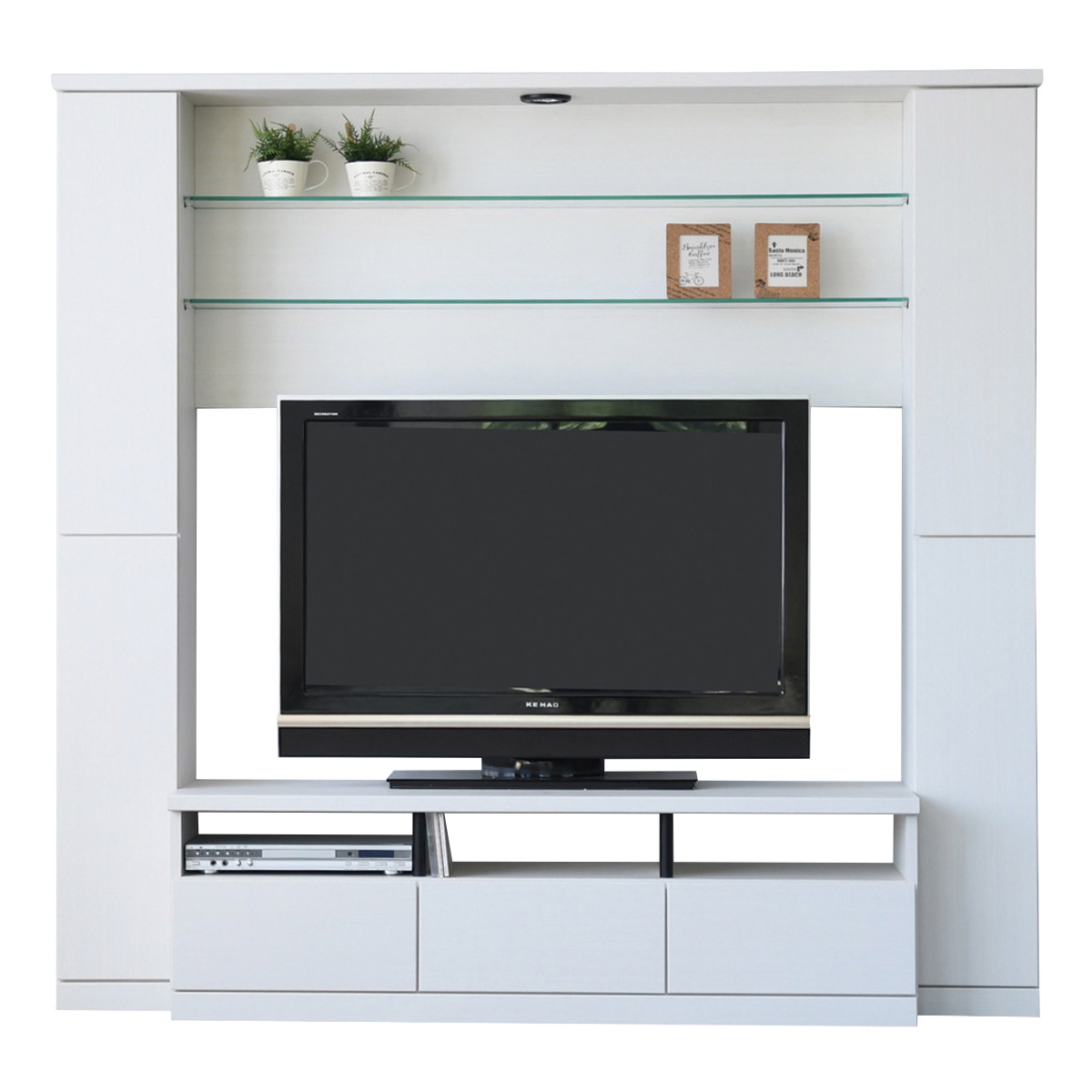 テレビボード 壁面収納 ハイタイプ LEDライト付 幅190cm （ 開梱設置 