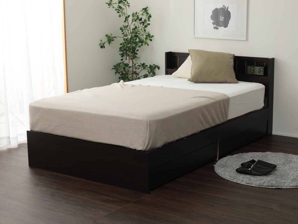 収納付きベッド セミダブル 引出し2杯 宮棚 2口コンセント 日本製