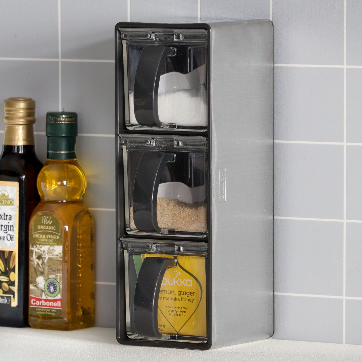 アスベル（ASVEL） 調味料ストッカー 3個組 ステンレス製ラック付き