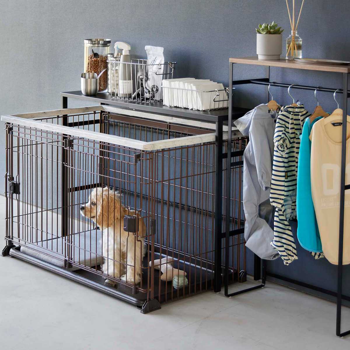 猫派であり犬派さま専用　ラック 山崎実業 nooks 伸縮ペットケージ上ラック ヌークス （ 4903208040860