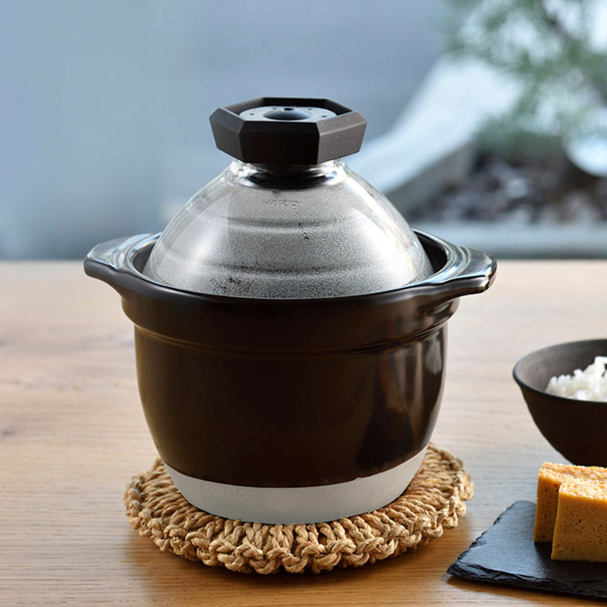 HARIO ご飯釜 土鍋 1〜2合 炊飯器 八角形 ブラック HARIO（ハリオ） フタがガラスのご飯釜 1〜2合 ガス火専用 ガラス蓋