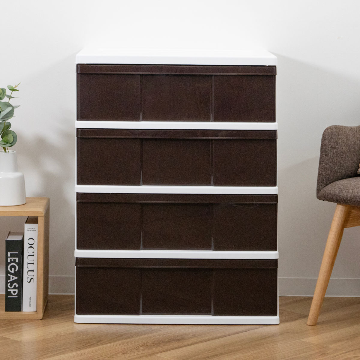 収納ケース ワイド収納ケース 4段 引き出し ブラウン キャスター付き