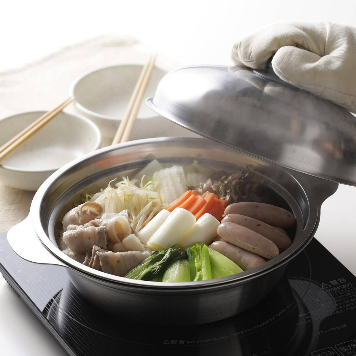 下村企販 卓上鍋 24cm IH対応 ステンレス製 日本製 （ ガス火対応