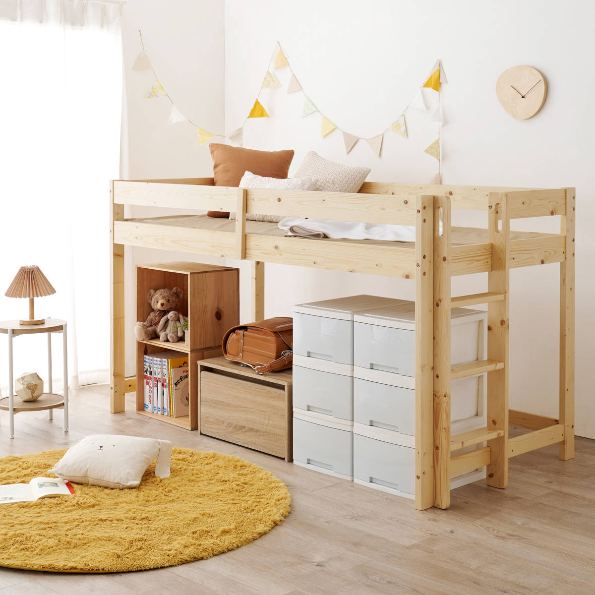 HAGiHARA（萩原） ロフトベッド ロータイプ マットレス付き 高さ120cm