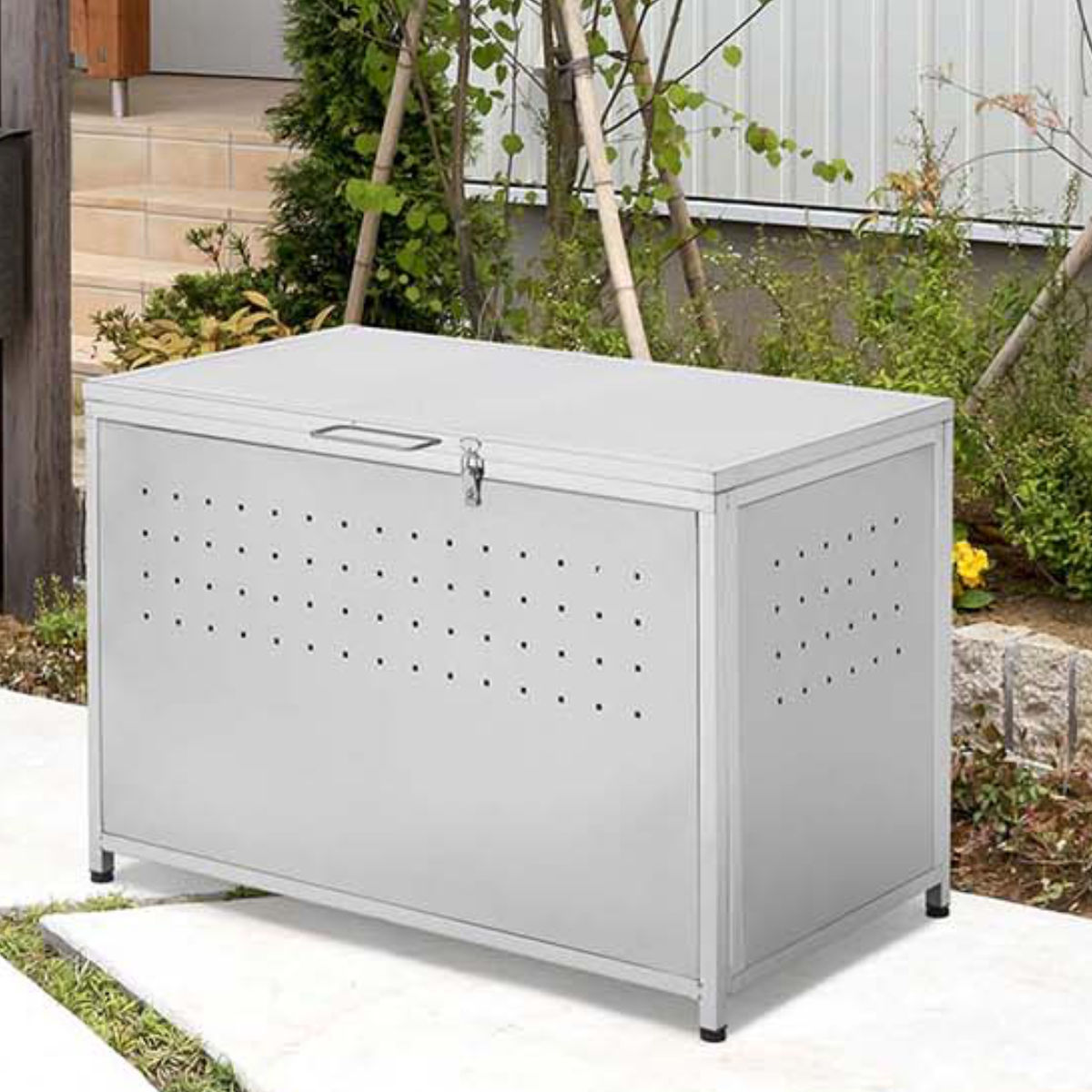 最終値下げ！屋外ゴミ収納庫　 サビに強い210L 新品未開封 SANKA ゴミ収納庫 屋外用 200L ステンレス保管庫 （ ごみ箱 200