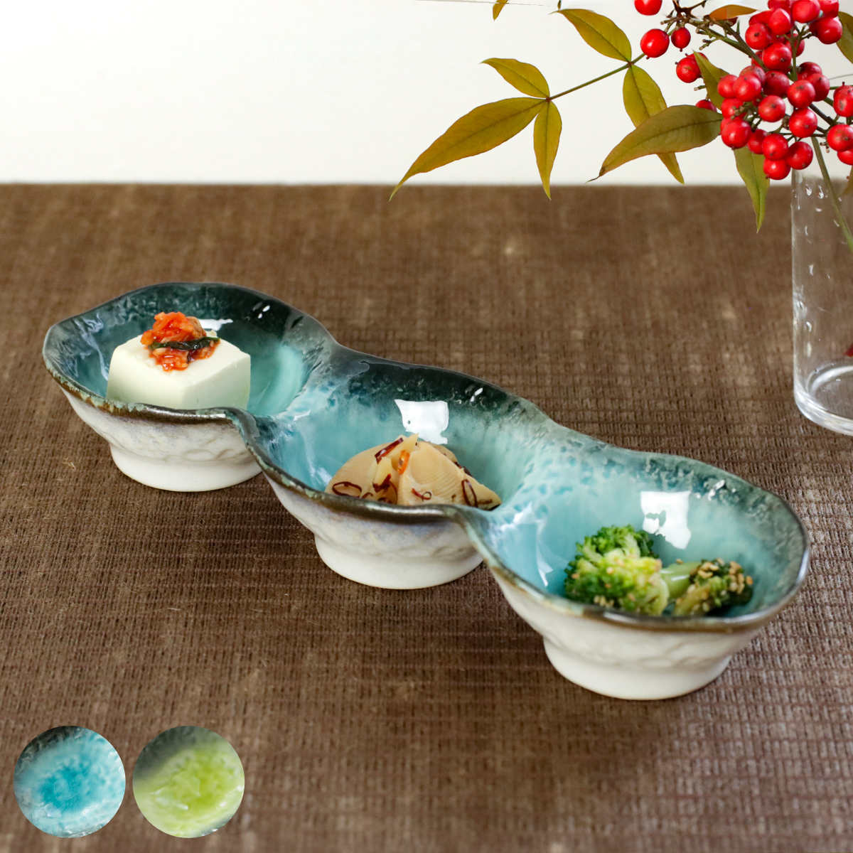 作家もの　陶器　約23センチ大皿とボウル2個　３点セット 小鉢 3つ仕切り 28cm ボウル KANADE 陶器 （ 電子レンジ対応 鉢 3連 和