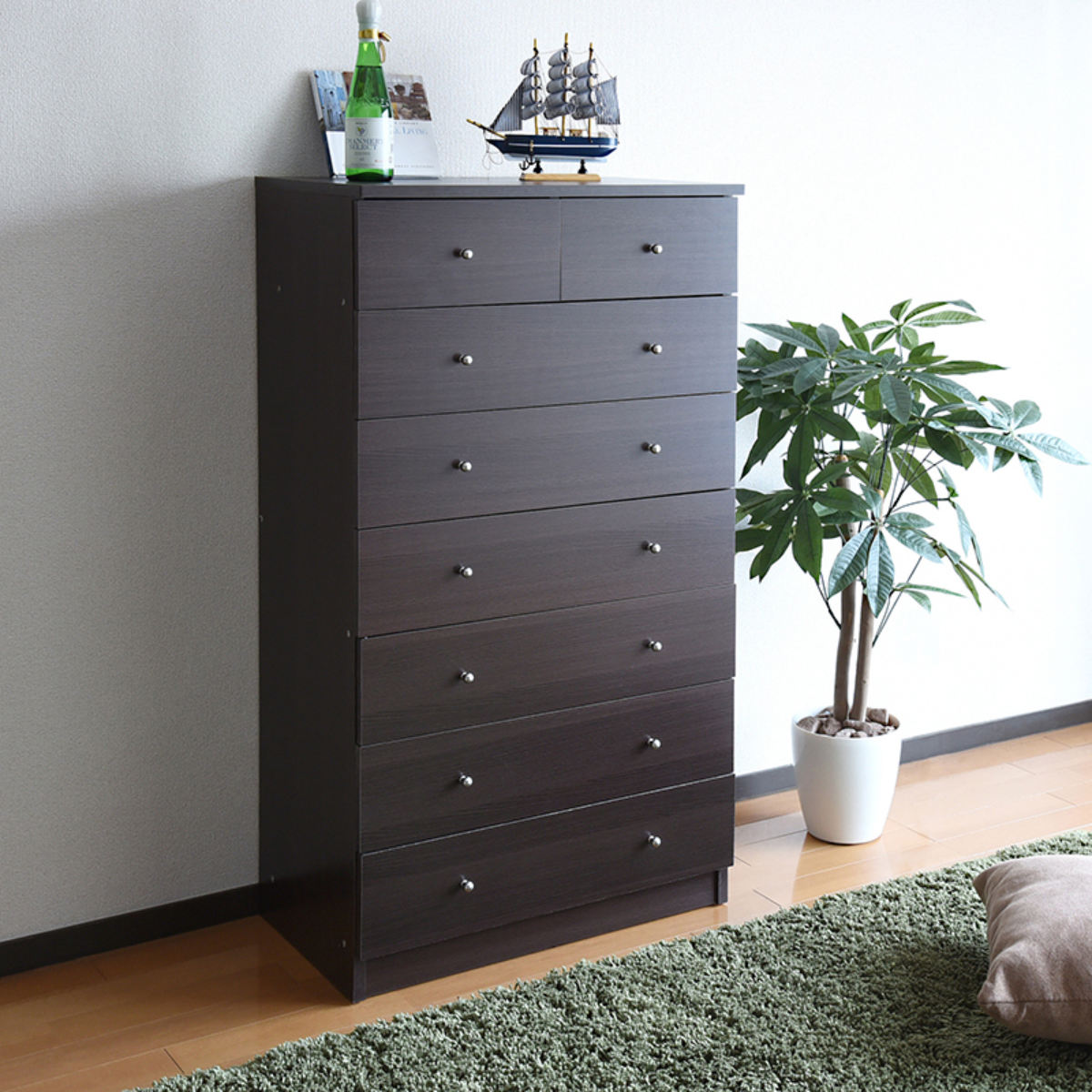 ★チェスト 7段★ 幅60cm　奥行40.5cm　高さ136cm　ダークブラウン JK-PLAN（ジェイケイ・プラン） チェスト 幅60cm 7段 カラフル シック