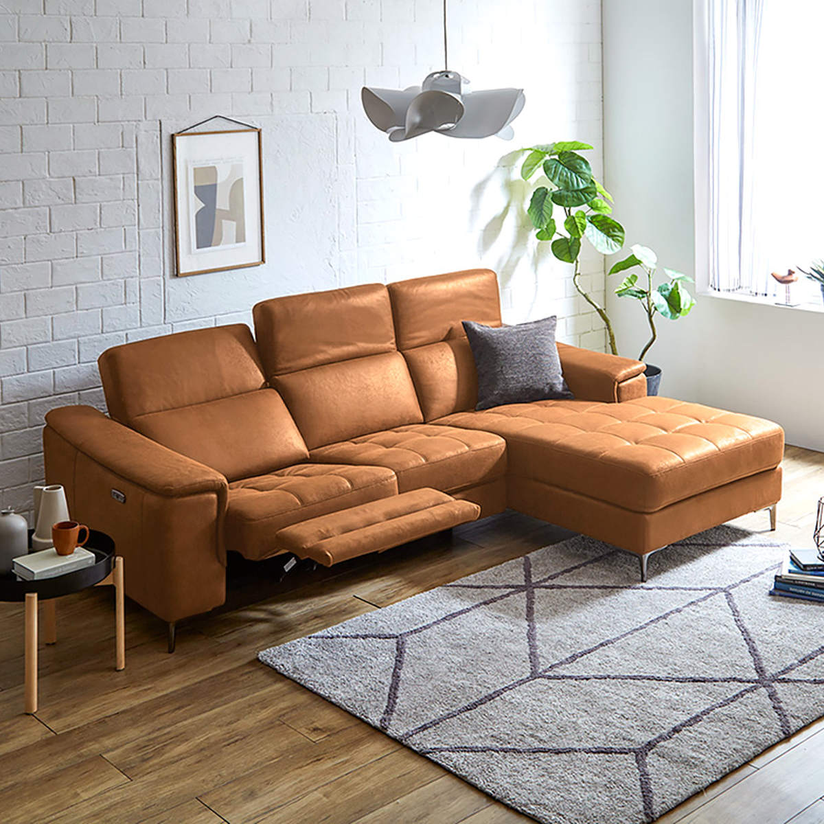 【引取り希望】ブラウンカウチソファ リクライニング機能付き ホームテイスト（HOME taste） カウチソファ 幅236cm 3人掛け 左カウチ