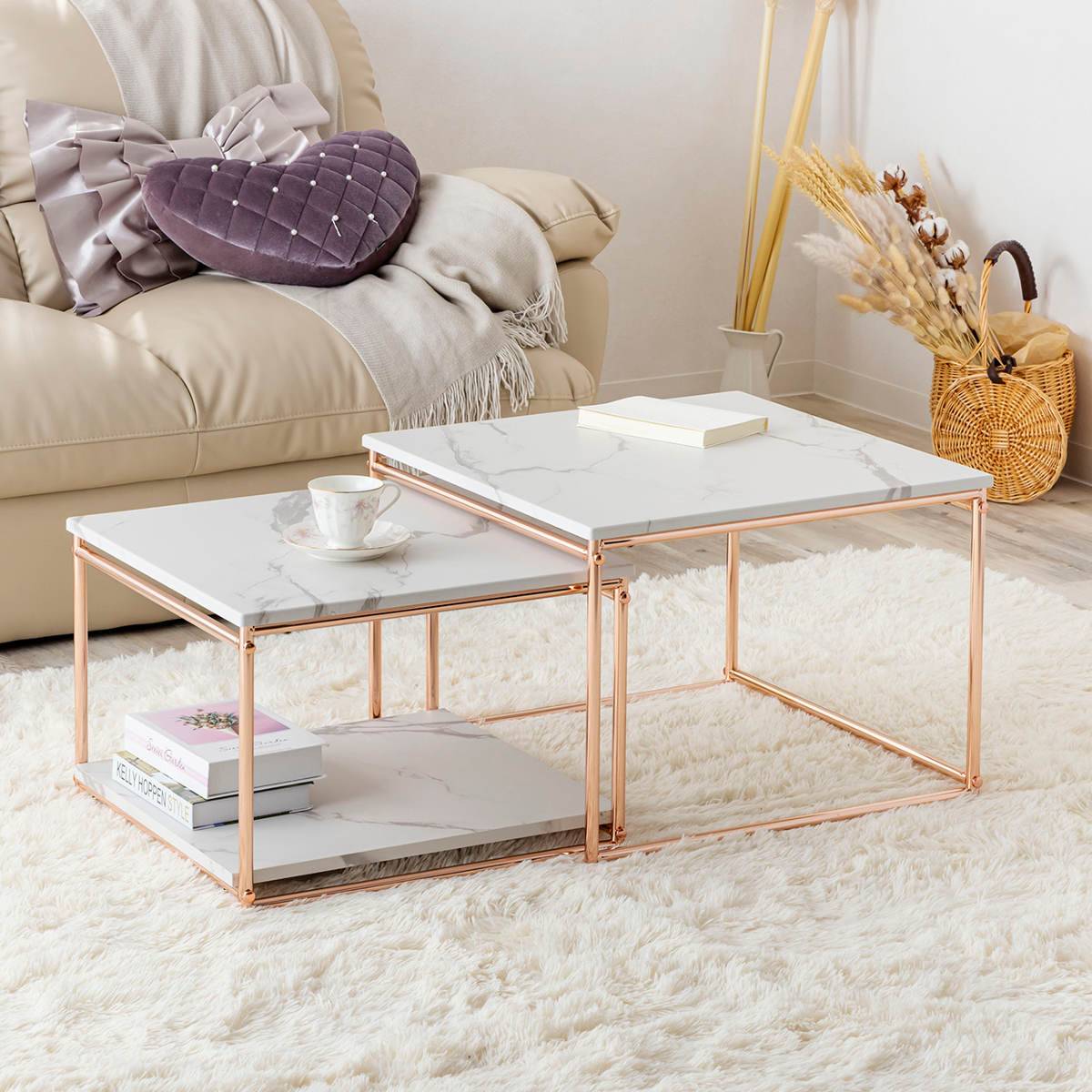 センターテーブル ネストテーブル 幅55cm 幅49cm （ ローテーブル