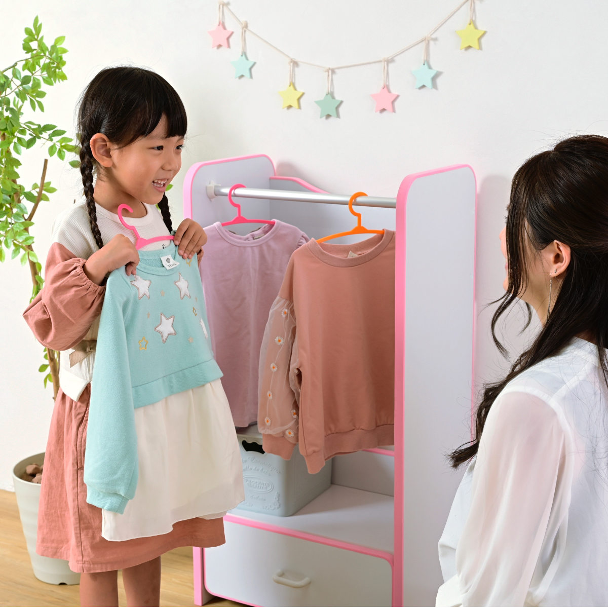 キッズハンガーラック 引出し収納付 エッジソフト 幅48cm （ ハンガー