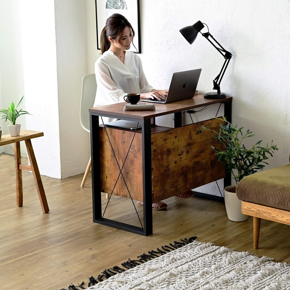 パレット風デスク デスク 幅90cm 引出し付 レトロ調 ブルックリンスタイル （ 机 PC