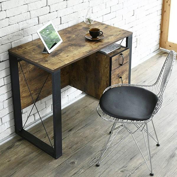 パレット風デスク デスク 幅90cm 引出し付 レトロ調 ブルックリンスタイル （ 机 PC