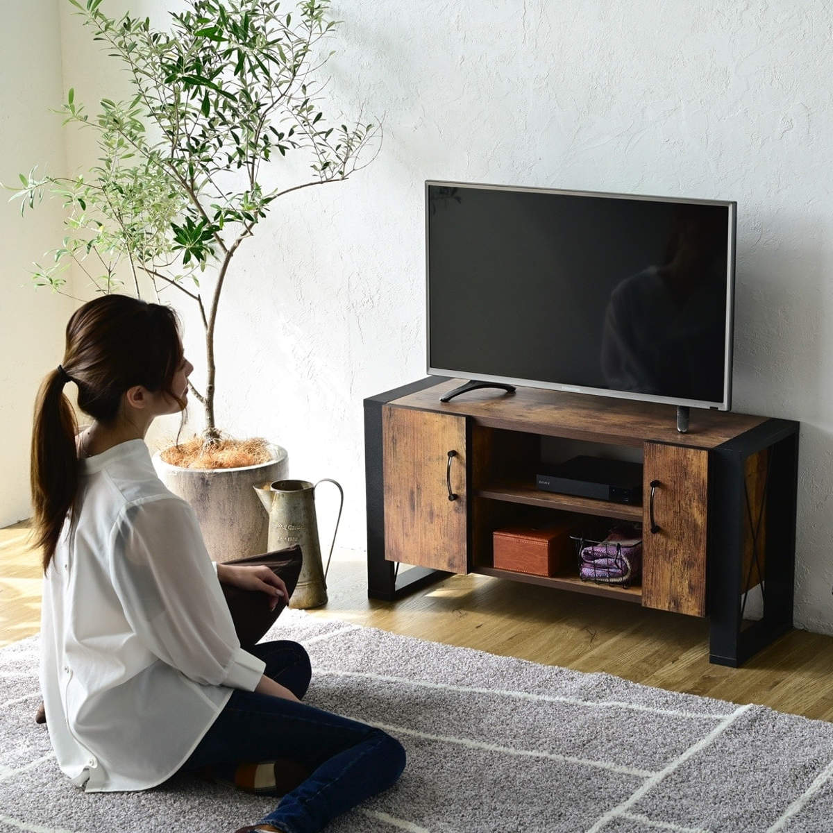 テレビ台 幅90cm ローボード レトロ調 ブルックリンスタイル （ テレビ