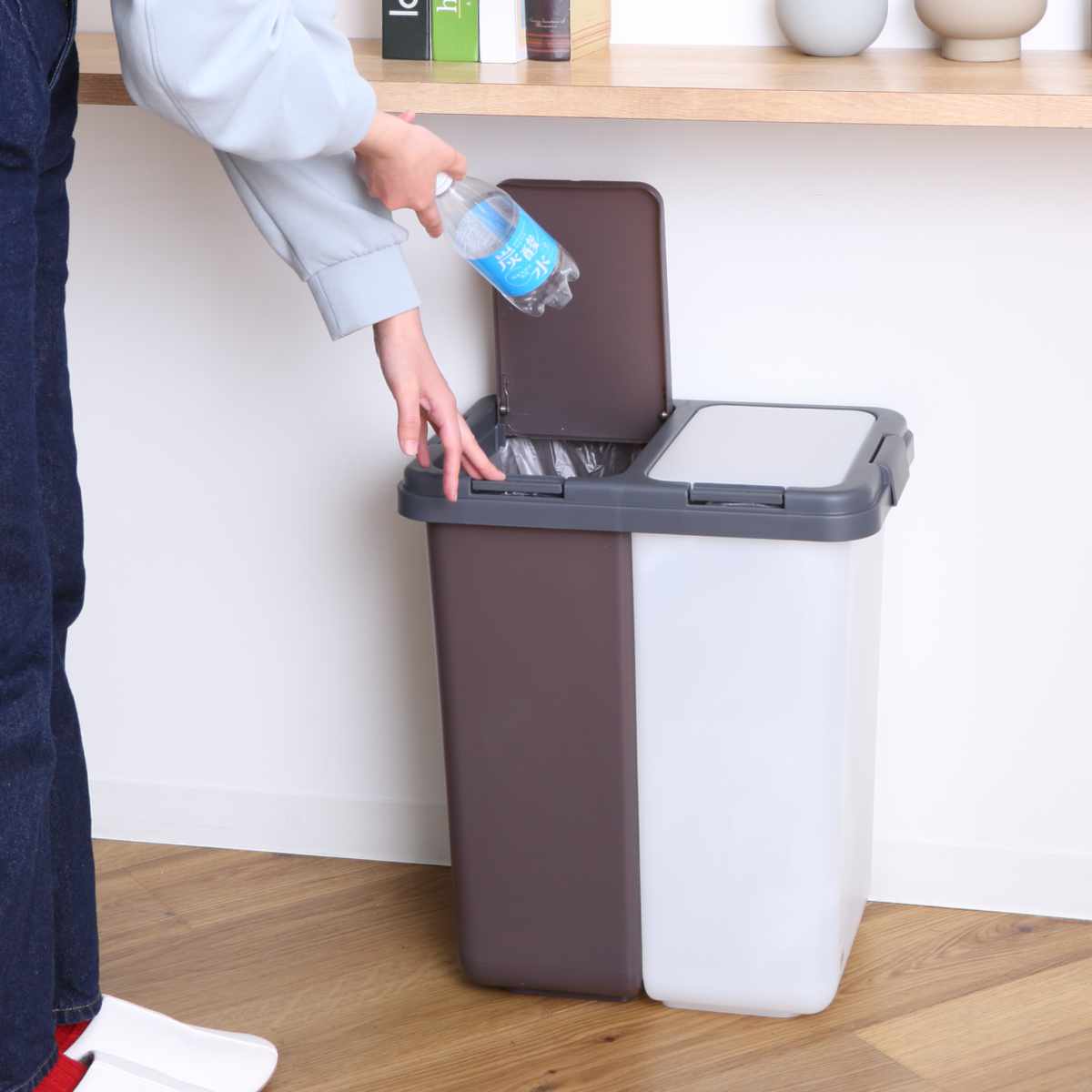 ブラック 二重構造 ごみ箱 40L ゴミ箱 40L 2分別式ペール 横型 （ ごみ箱 20L×2 2分別 分別 大容量