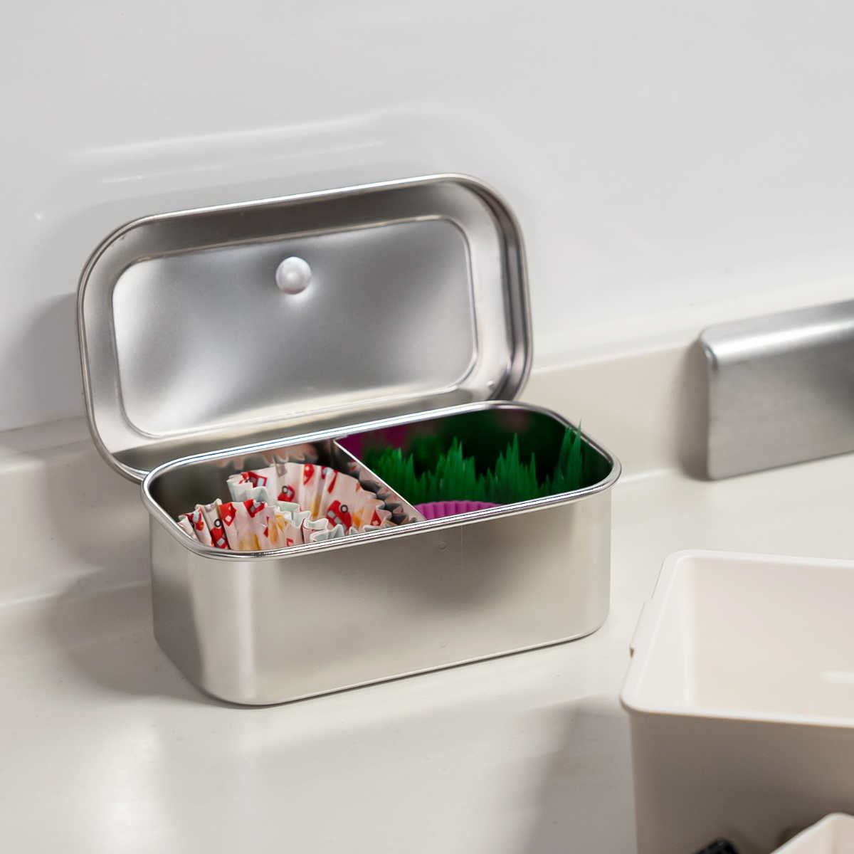 保存容器 18-8プレス ヤクミ入れ 2つ仕切り （ 薬味入れ ステンレス 蓋
