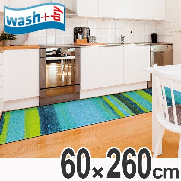 キッチンマット wash+dry ウォッシュアンドドライ Medley acqua 60×260cm