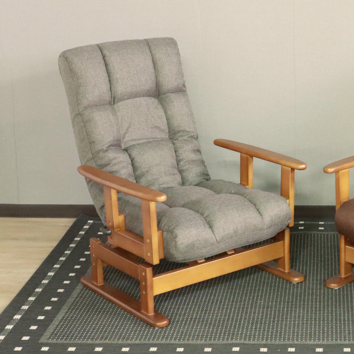 高座椅子 回転式 木肘 7段階リクライニング 座面高2段階式 （ 座いす