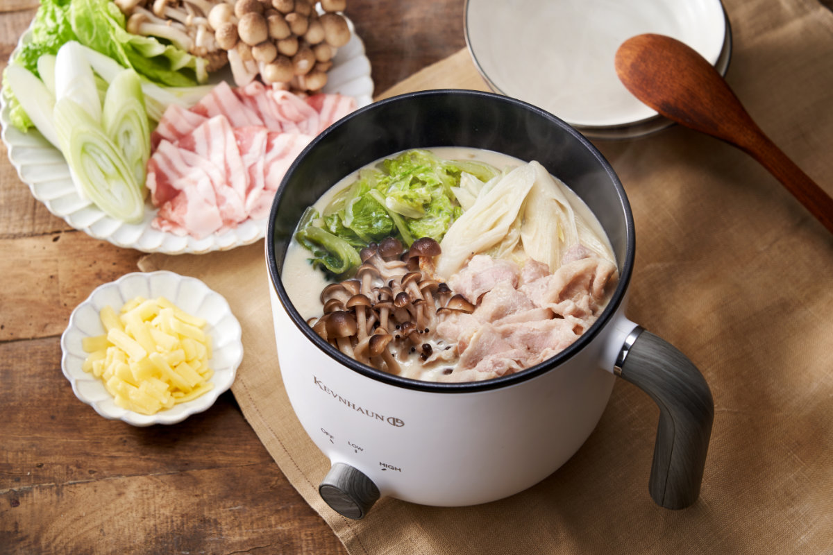 KEVNHAUN 電気マルチポット 1L 蒸し皿付き エッグスタンド付き 電気鍋 