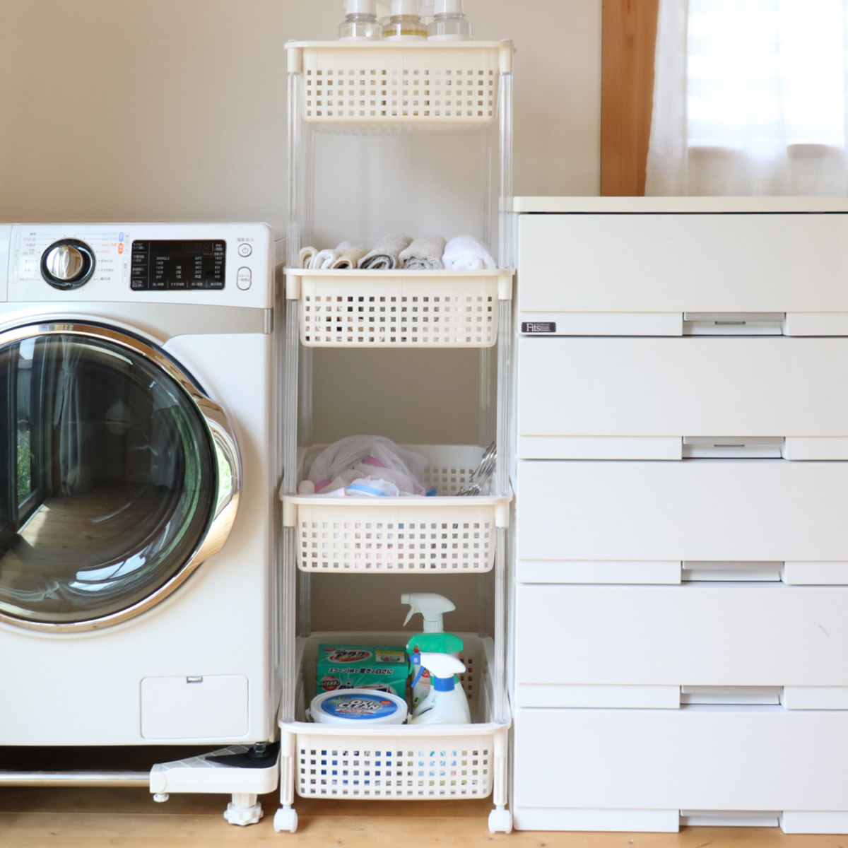 平和工業 ランドリーバスケット バスケットワゴン 4段 ワイドタイプ