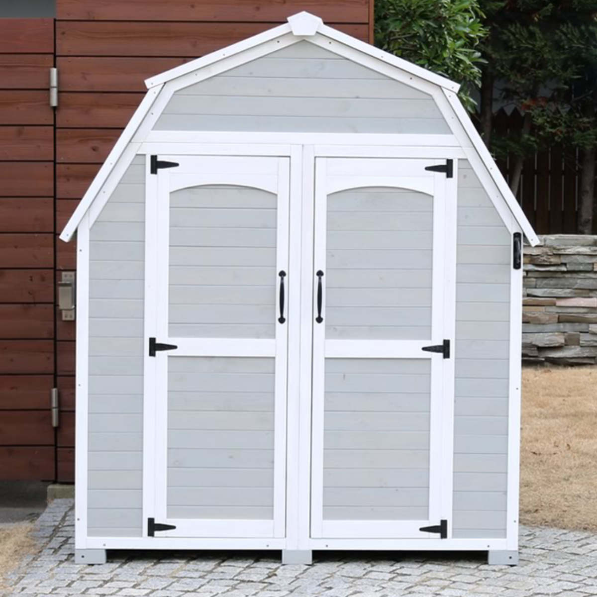 物置 ギャンブレル ルーフ 木製収納庫 （ 木製 倉庫 大型 屋外 屋外物置 約 幅 161 cm 木製物置 ベランダ 物置き 収納 ラック おしゃれ ）