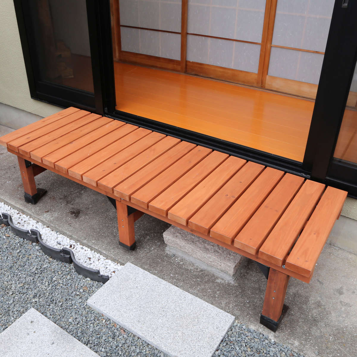 デッキ縁台 180×58 3点セット ウッドデッキ （ ガーデンデッキ 天然木 天然木デッキ DIY 2台 縁台 ぬれ縁 踏み台 ）の画像