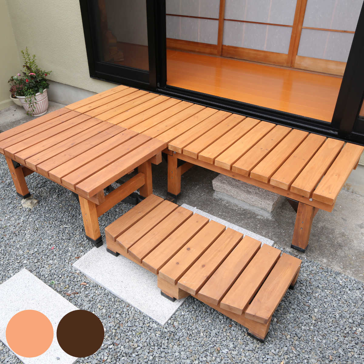 デッキ縁台 180×58 3点セット ウッドデッキ （ ガーデンデッキ 天然木 天然木デッキ DIY 2台 縁台 ぬれ縁 踏み台 ）