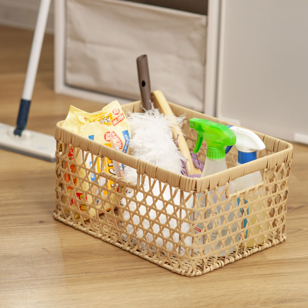 かご バンブス フェイク PE 竹 収納 バスケット 角型 深型 洗える