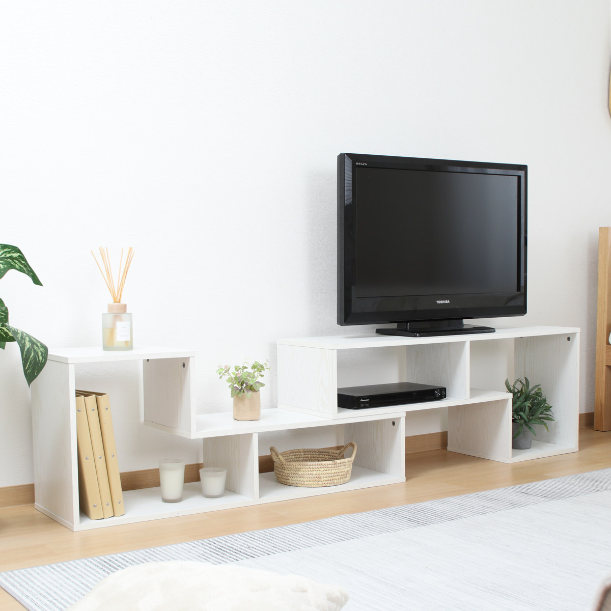 不二貿易（Fuji Boeki） テレビ台 伸縮型 L字型 幅105cm-207cm 木製