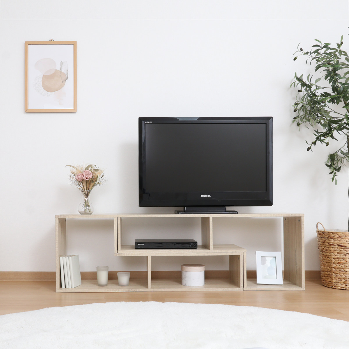 不二貿易（Fuji Boeki） テレビ台 伸縮型 L字型 幅105cm-207cm 木製