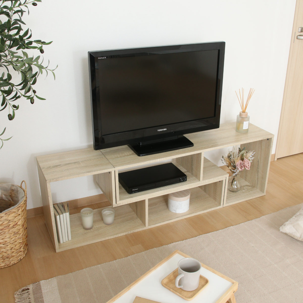 不二貿易（Fuji Boeki） テレビ台 伸縮型 L字型 幅105cm-207cm 木製