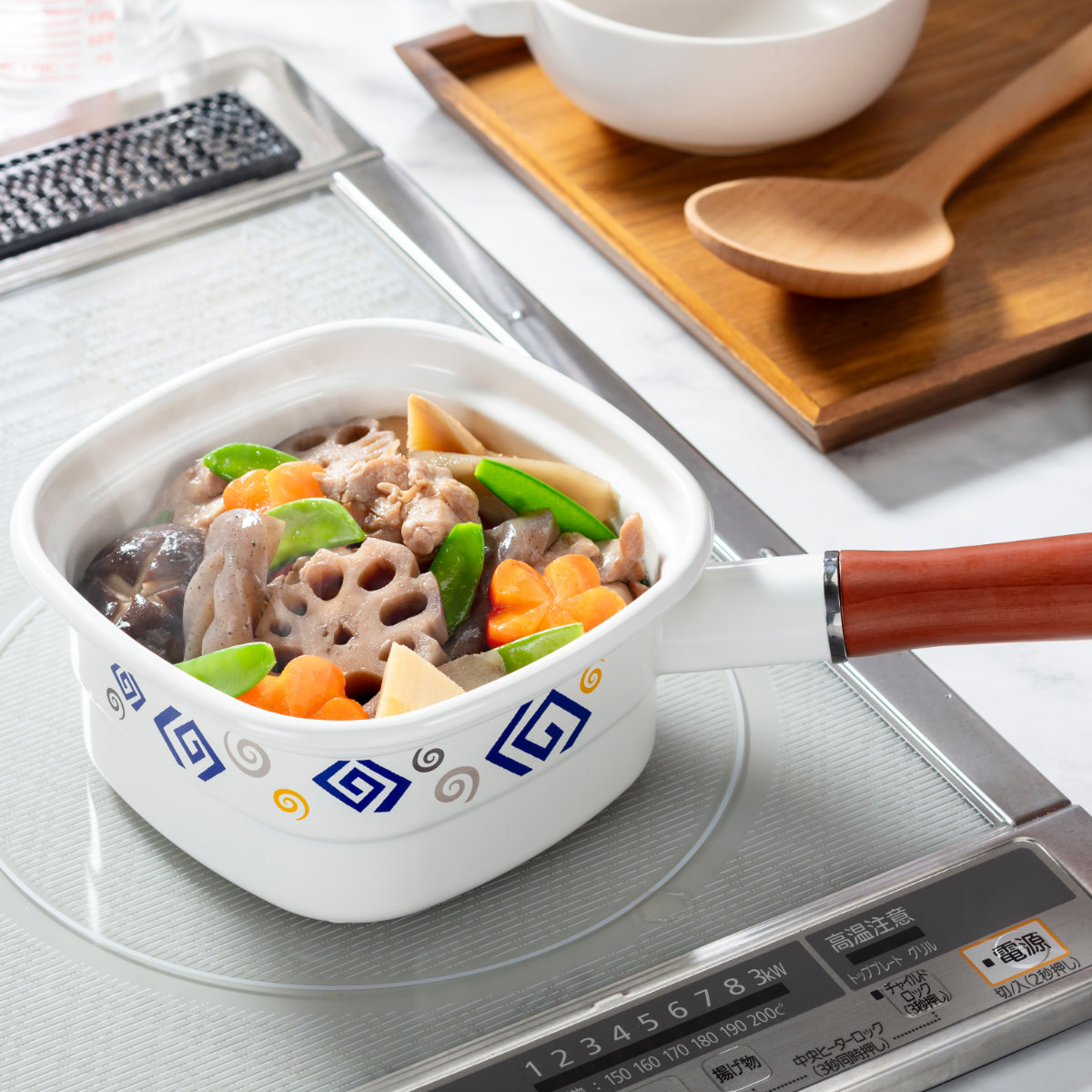 高木金属工業 角型片手鍋 14cm IH対応 ホーロー製 四角いお鍋 麺ごこち