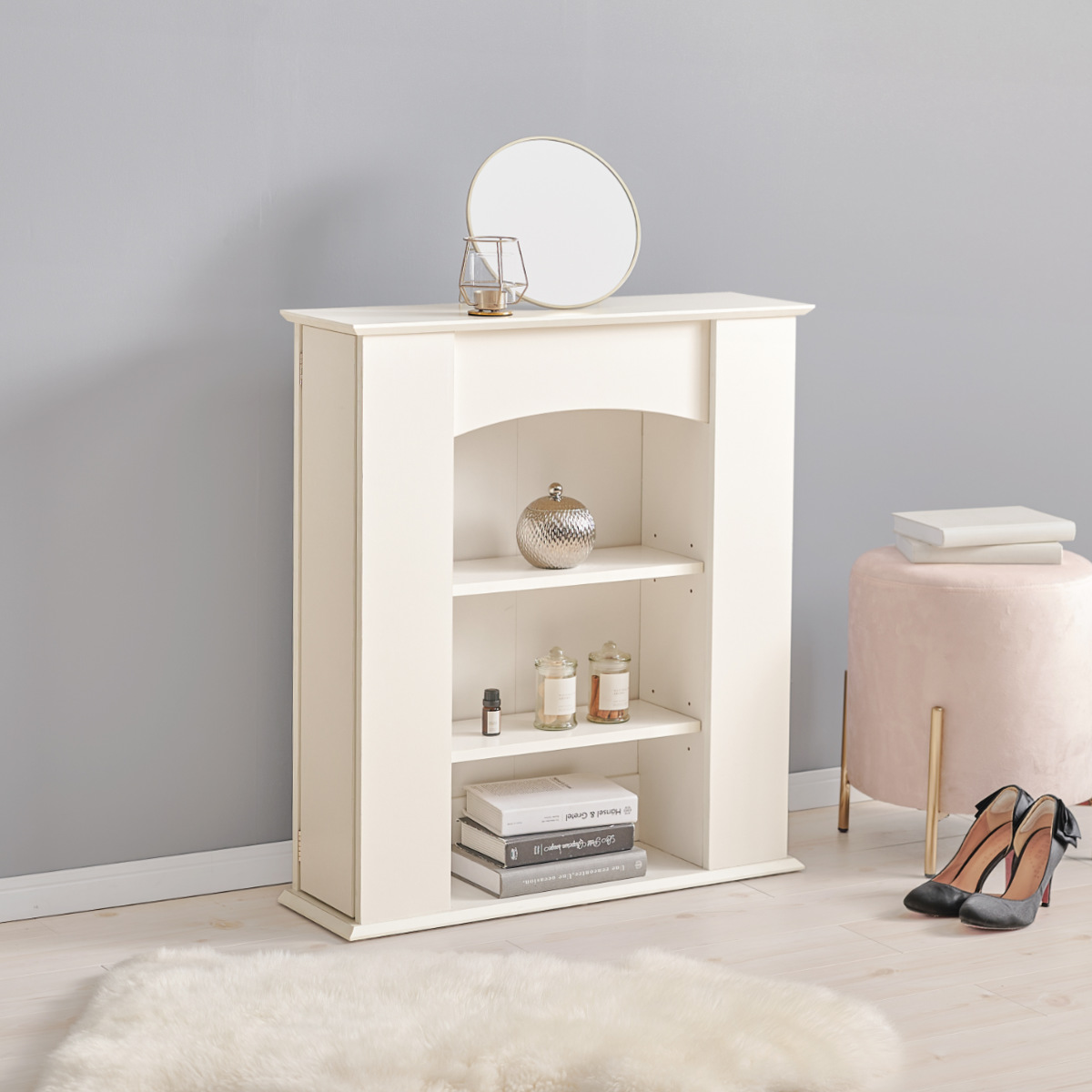 マントルピース 幅70cm 3段 可動棚 隠し収納 （ オープンラック 棚