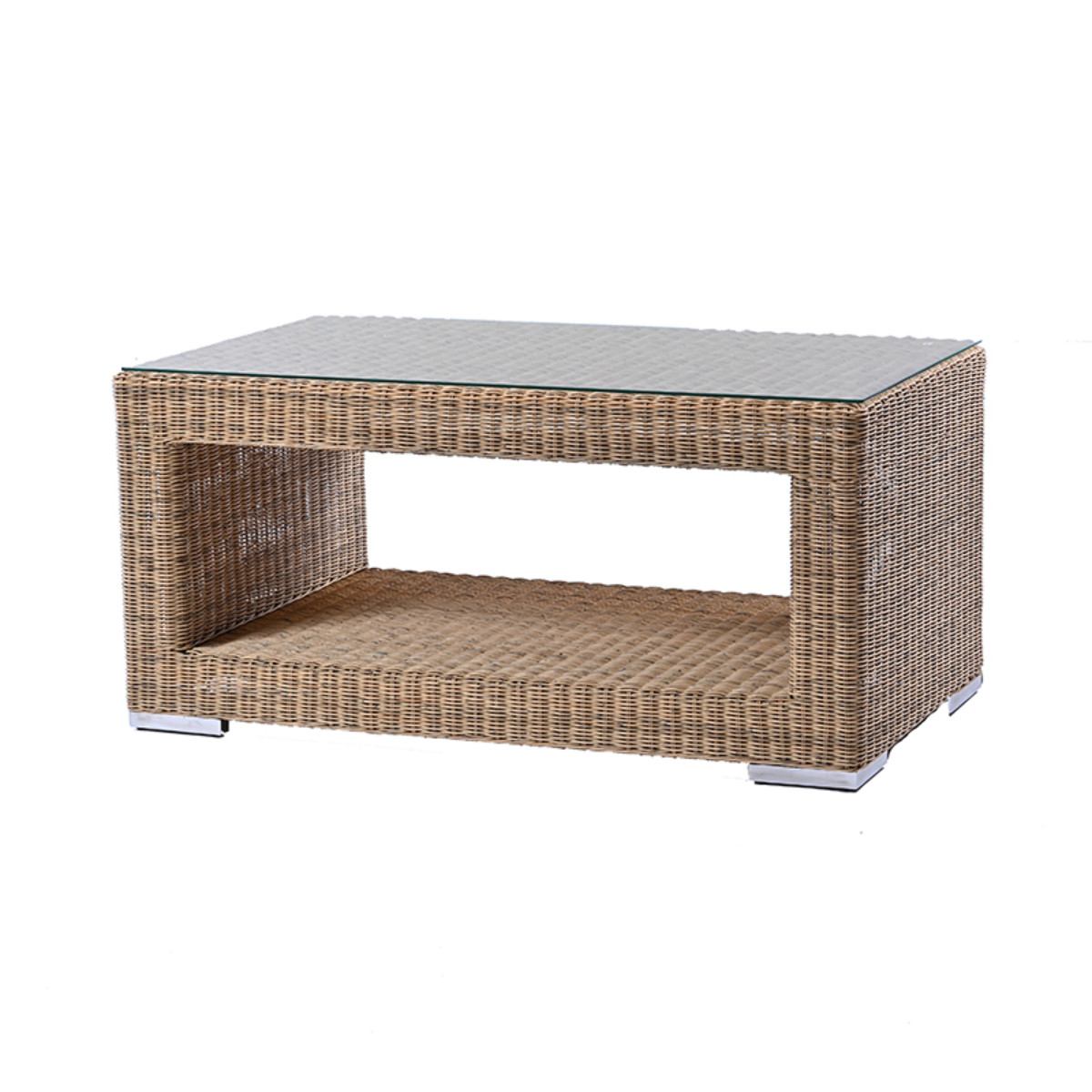 ラタンテーブル　ガーデンテーブル　机 ガラステーブル シンセティックラタン テーブル 幅110cm PEコード ガラス天板 Garden