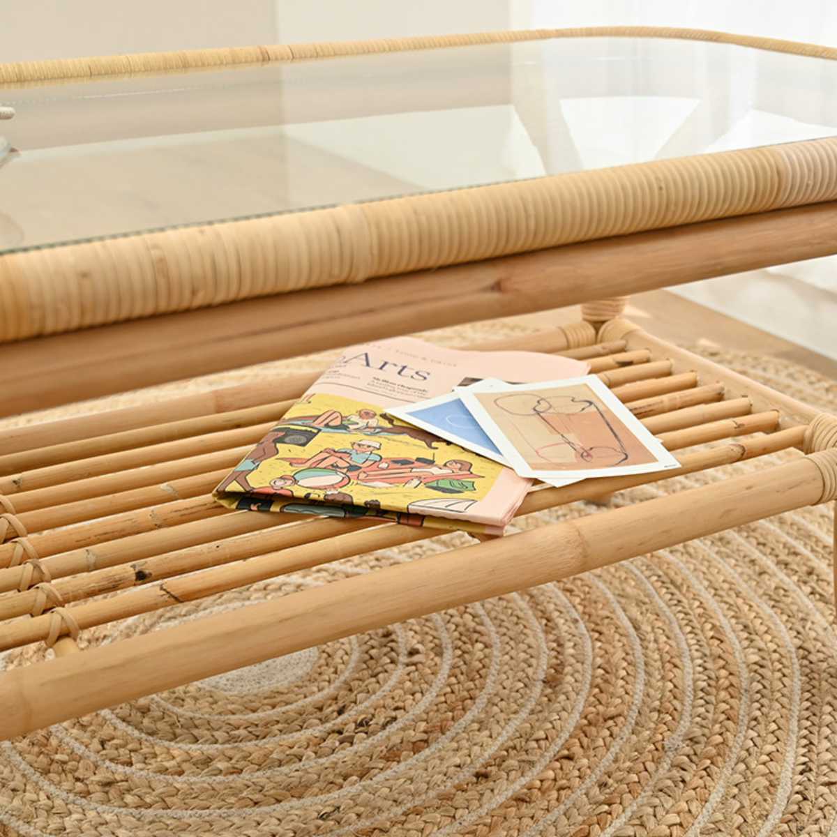 ラタンガラステーブル センターテーブル ラタン 幅100cm ガラス天板 完成品 Breeze （ ラタン